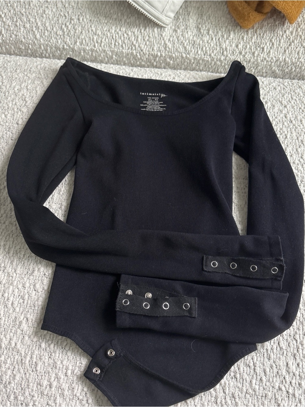 Free People Black Long Sleeve Off-Shoulder Bodysuit